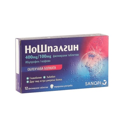 НОШПАЛГИН таблетки 400 мг./100 мг. 12 броя / NOSPALGIN film-coated tablets