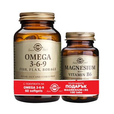 СОЛГАР КОМПЛЕКТ ОМЕГА 3-6-9 + МАГНЕЗИЙ С ВИТАМИН Б6 / SOLGAR SET OMEGA 3-6-9 + MAGNESIUM WITH VITAMIN B6