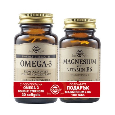 СОЛГАР КОМПЛЕКТ ОМЕГА 3 ДВОЙНА СИЛА + МАГНЕЗИЙ С ВИТАМИН Б6 / SOLGAR OMEGA 3 + MAGNESIUM WITH VITAMIN B6