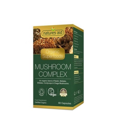 КОМПЛЕКС ОТ ЛЕЧЕБНИ ГЪБИ капсули 60 броя / NATURES AID ORGANIC MASHROOM COMPLEX