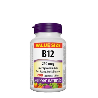 ВИТАМИН B12 сублингвални таблетки 250 мкг. 200 броя / WEBBER NATURALS VITAMIN B12