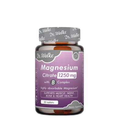 МАГНЕЗИЕВ ЦИТРАТ + B-КОМПЛЕКС таблетки 1250 мг. 30 броя / DR. WOLKE MAGNESIUM CITRATE + B COMPLEX