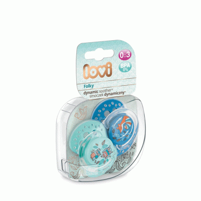 СИЛИКОНОВА ЗАЛЪГАЛКА СИНЯ ФОЛКИ 0-3 месеца 2 броя ЛОВИ / LOVI SILICONE SOOTHER BLUE FOLKY 0 - 3 months