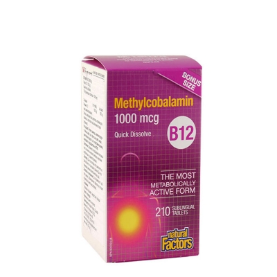 НАТУРАЛ ФАКТОРС ВИТАМИН B12 сублингвални таблетки 1000 мкг 180 + 30 броя / NATURAL FACTORS VITAMIN B 12