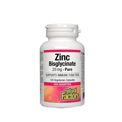 НАТУРАЛ ФАКТОРС ЦИНК БИСГЛИЦИНАТ капсули 25 мг. 120 броя / NATURAL FACTORS ZINC-BISGLYCINATE