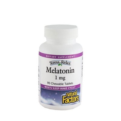 НАТУРАЛ ФАКТОРС МЕЛАТОНИН СТРЕС РЕЛАКС дъвчащи таблетки 1 мг  90 броя / NATURAL FACTORS MELATONIN STRESS RELAX