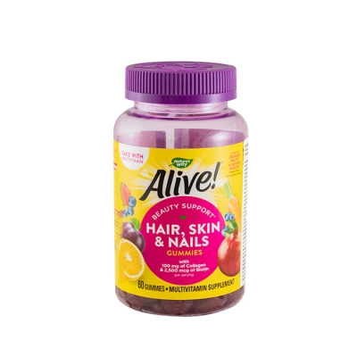 АЛАЙВ КОСА, КОЖА И НОКТИ ГЪМИ желирани таблетки 60 броя / NATURE'S WAY ALIVE HAIR, SKIN & NAILS