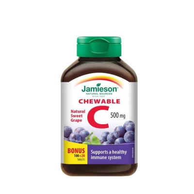 ДЖЕЙМИСЪН ВИТАМИН C + ГРОЗДЕ дъвчащи таблетки 500 мг. 100 + 20 броя / JAMIESON VITAMIN C GRAPE JUICE