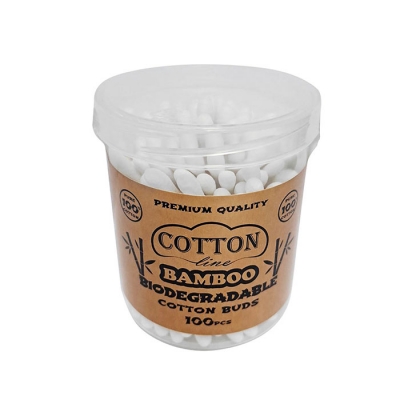 ТУПФИ COTTON LINE БИОРАЗГРАДИМИ БАМБУК 100 броя КУТИЯ / COTTON LINE BIODEGRADABLE BAMBOO COTTON BUDS 