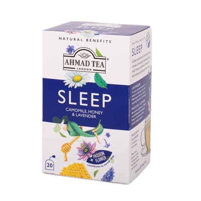 ЧАЙ СЪН С ЛАЙКА, МЕД И ЛАВАНДУЛА филтър 20 броя / AHMAD TEA SLEEP TEA WITH CAMOMILLA, HONEY AND LAVENDER filter bags