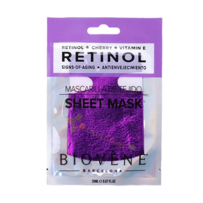 ШИЙТ МАСКА ЗА ЛИЦЕ С РЕТИНОЛ, ЧЕРЕША И ВИТАМИН E 1 брой / BIOVENE BARCELONA RETINOL, CHERRY AND VITAMIN E SHEET MASK