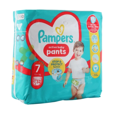 ПАМПЕРС АКТИВ БЕЙБИ STOP&PROTECT ГАЩИ размер 7 15+ кг 32 броя / PROCTER & GAMBLE PAMPERS ACTIVE BABY PANTS 7 15+ kg