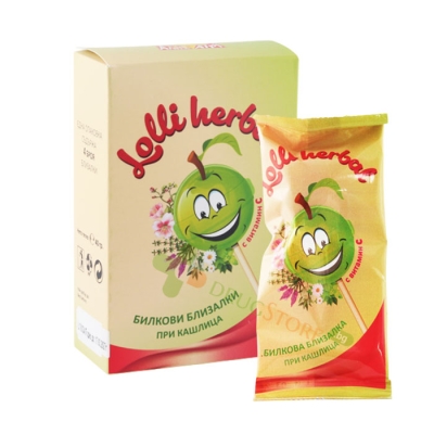 ЛОЛИ ХЕРБАЛ БЛИЗАЛКИ ПРИ КАШЛИЦА С ВКУС НА ЯБЪЛКА 4 броя / ALPI LOLLI HERBAL LOLLIPOPS FOR COUGH WITH APPLE FLAVOUR