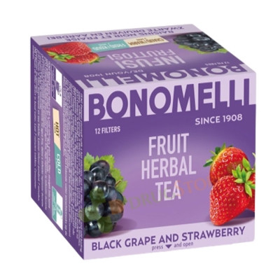 БОНОМЕЛИ ПЛОДОВ ЧАЙ ГРОЗДЕ И ЯГОДА филтър 12 броя / BONOMELLI TEA GRAPE/ STRAWBERRY filter bags
