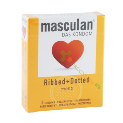 МАСКУЛАН ПРЕЗЕРВАТИВИ RIBBED + DOTTED 3 броя / MASCULAN CONDOMS RIBBED + DOTTED