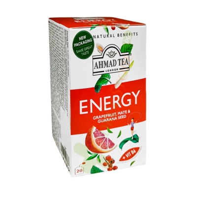 ЧАЙ ЕНЕРДЖИ С ГРЕЙПФРУТ, МАТЕ И ГУАРАНА филтър 20 броя / AHMAD TEA ENERGY TEA WITH GRAPEFRUIT, MATE, GUARANA SEED filter bags