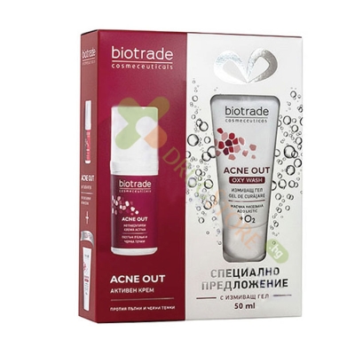 АКНЕ АУТ КОМПЛЕКТ АКТИВЕН КРЕМ 30 мл+ИЗМИВАЩ ГЕЛ 50 мл / BIOTRADE COSMECEUTICALS ACNE OUT ACTIVE CREAM+OXY WASHING GEL 