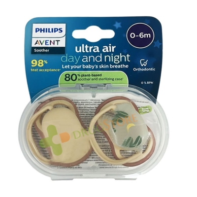 АВЕНТ ЗАЛЪГАЛКА ULTRA AIR DAY AND NIGHT 0-6 месеца 2 броя / AVENT ULTRA AIR DAY AND NIGHT SOOTHER 0-6 months