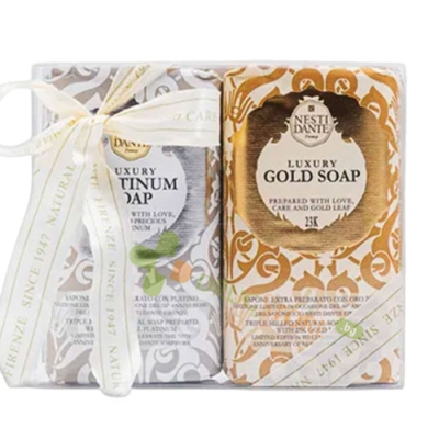 ЛУКСОЗЕН ПОДАРЪЧЕН КОМПЛЕКТ ЗЛАТЕН И ПЛАТИНЕН 250 г 2 броя / NESTI DANTE GOLD & PLATINUM SOAP LUXURY GIFT SET 
