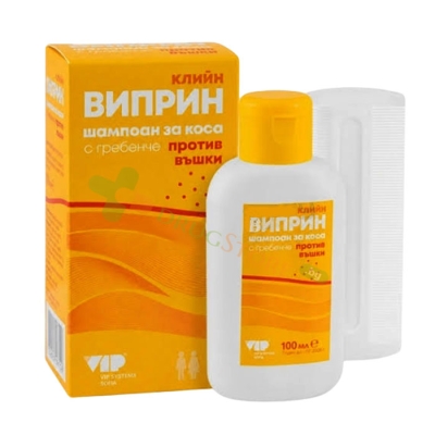 ВИПРИН КЛИЙН ШАМПОАН ПРОТИВ ВЪШКИ И ГНИДИ+гребен 100 мл / VIPRINE CLEAN SHAMPOO AGAINST LICES AND NITS