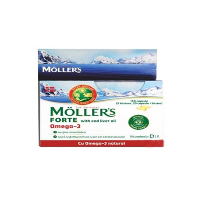 МЬОЛЕРС МАСЛО ОТ ЧЕРЕН ДРОБ НА ТРЕСКА ФОРТЕ капсули 150 броя / MOELLERS COD LIVER OIL FORTE capsules