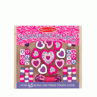 ДЪРВЕН КОМПЛЕКТ МЪНИСТА - СЪРЦА МЕЛИСА ЕНД ДЪГ 19495 / MELISSA & DOUG WOODEN BEADS SET - HEARTS 19495