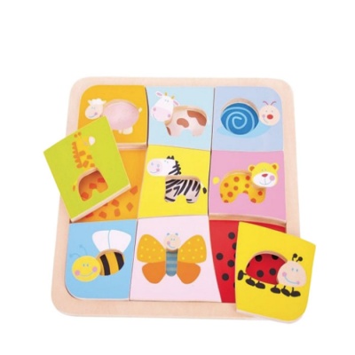 ДЪРВЕН ПЪЗЕЛ С ЖИВОТНИ - АСОЦИАЦИИ БИГДЖИГС BJ509 / BIGJIGS TOYS WOODEN PUZZLE WITH ANIMALS - ASSOCIATIONS BJ509