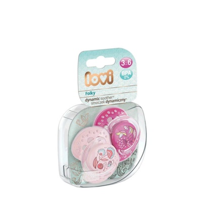 СИЛИКОНОВА ЗАЛЪГАЛКА РОЗОВА ФОЛКИ 3-6 месеца 2 броя ЛОВИ / LOVI SILICONE SOOTHER PINK FOLKY 3 - 6 months