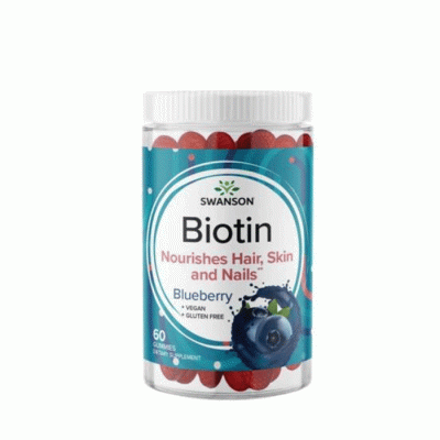 СУОНСЪН БИОТИН дъвчащи таблетки с вкус на боровинки 60 броя / SWANSON BIOTIN GUMMIES BLUEBERRY