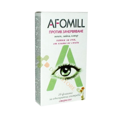 АФОМИЛ капки за очи против зачервяване флакон 0.5 мл 10 броя / ВЕЛЕВИ ФАРМА AFOMILL eye drops vial 