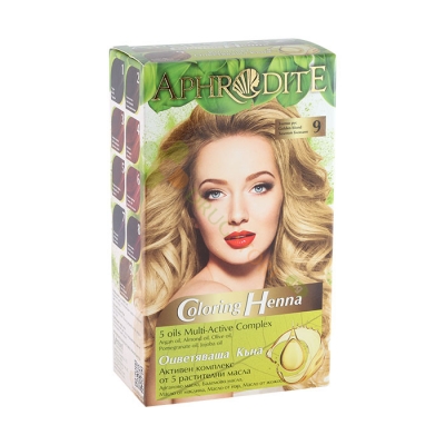 ОЦВЕТЯВАЩА КЪНА 9 ЗЛАТНО РУС АФРОДИТА 50 г / AFRODITA COLORING HENNA 9 GOLDEN BLOND