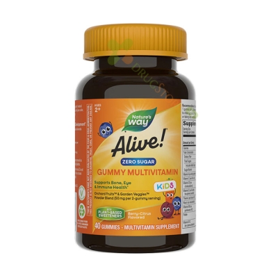 АЛАЙВ МУЛТИВИТАМИНИ ЗА ДЕЦА желирани таблетки без захар 40 броя / NATURE'S WAY ALIVE GUMMY MULTIVITAMIN KIDS sugar-free gummies