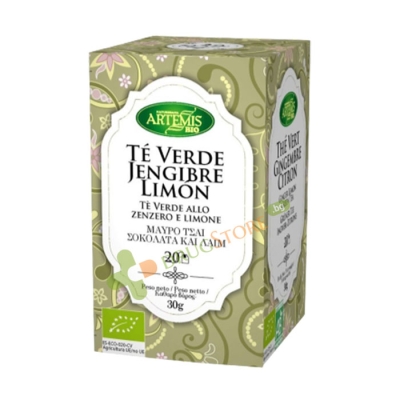АРТЕМИС БИО ЗЕЛЕН ЧАЙ С ДЖИНДЖИФИЛ И ЛИМОН филтър 20 броя / ARTEMIS BIO GREEN TEA WITH GINGER AND LEMON filter bags 