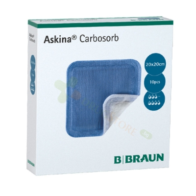 АСКИНА КАРБОСОРБ АБСОРБИРАЩА ПРЕВРЪЗКА ЗА РАНА 20 см/20 см 10 броя / B.BRAUN ASKINA CARBSORB 20 sm / 20 sm 