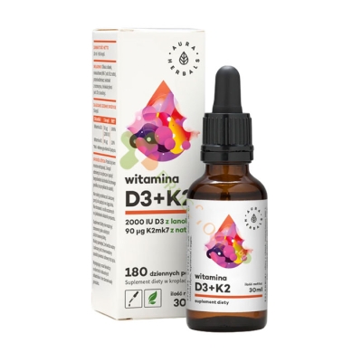 АУРА ХЕРБАЛС ВИТАМИН D3 +  K2 капки 30 мл / AURA HERBALS VITAMIN D3 + K2 drops 