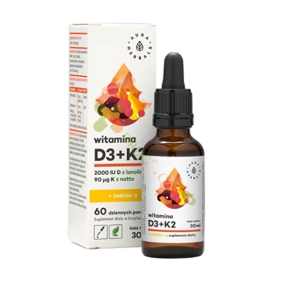 АУРА ХЕРБАЛС ВИТАМИН D3 + K2 + ОМЕГА-3 капки 30 мл / AURA HERBALS VITAMIN D3 + K2 + OMEGA-3 drops 