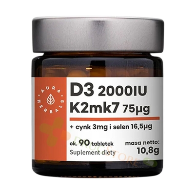 АУРА ХЕРБАЛС ВИТАМИН D3 + K2 + ЦИНК + СЕЛЕН таблетки 90 броя / AURA HERBAL D3 + K2 MK7 + ZINC + SELENIUM 