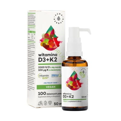 АУРА ХЕРБАЛС ВИТАМИН D3 + K2 ВЕГАН капки 50 мл / AURA HERBALS VITAMIN D3 + K2 VEGAN drops