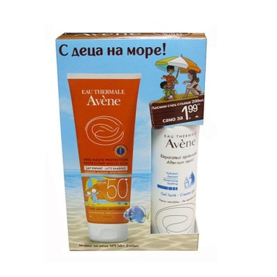 АВЕН КОМПЛЕКТ МЛЯКО ЗА ДЕЦА SPF 50+ 250 мл. И ЛОСИОН ЗА СЛЕД СЛЪНЦЕ 200 мл. / AVENE SET KIDS MILK SPF 50+ AND AFTER SUN REPAIR LOTION