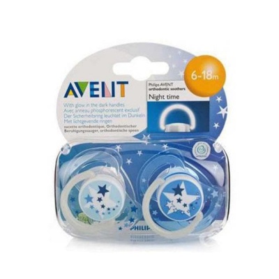 СИНЯ ЗАЛЪГАЛКА БИБЕРОН С КАРТИНКИ ДНЕВНИ 6-18 месеца 2 броя / AVENT PACIFIER WITH PICTURE 6-18 m.