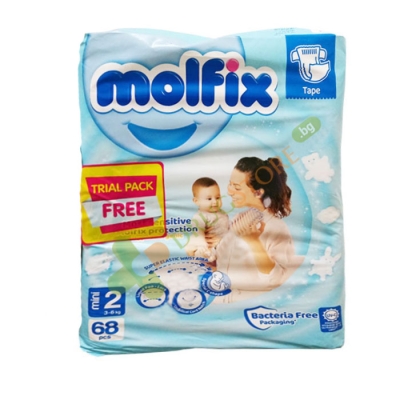 БЕБЕШКИ ПЕЛЕНИ МОЛФИКС №2 3 - 6 кг 68 броя / HAYAT MOLFIX MINI №2 3 - 6 kg