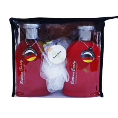 БЕТИНА БАРТИ КОМПЛЕКТ ЧЕРВЕНА ЛИНИЯ ДУШ ГЕЛ 500 мл+ЛОСИОН ЗА ТЯЛО 500 мл+ГЪБА ЗА БАНЯ / BETTINA BARTY RED LINE SET SHOWER GEL 500 ml+BODY LOTION 500 ml+SPONGE