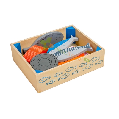 ДЪРВЕН КОМПЛЕКТ ЩАЙГА С РИБНИ ПРОДУКТИ BJ475 / BIGJIGS TOYS FISH CRATE