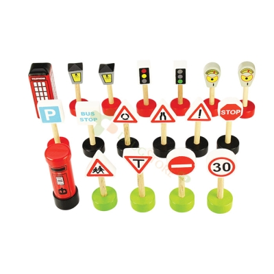 КОМПЛЕКТ ОТ ПЪТНИ ЗНАЦИ BJT061 / BIGJIGS TOYS ROAD SIGNS SET 