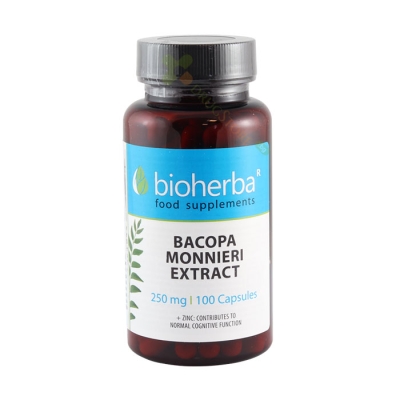 БИОХЕРБА БАКОПА МОНИЕРИ ЕКСТРАКТ 250 мг + ЦИНК капсули 100 броя / BIOHERBA BACOPA MONNIERI EXTRACT+ZINC