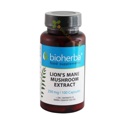 БИОХЕРБА ЛЪВСКА ГРИВА 250 мг + ЦИНК капсули 100 броя / BIOHERBA LION'S MANE MUSHROOM 250 mg + ZINC