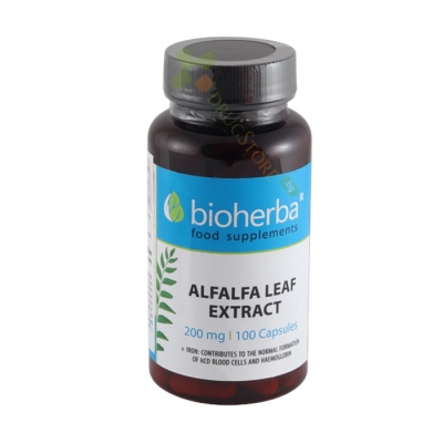 БИОХЕРБА ЛЮЦЕРНА ЛИСТ + ЖЕЛЯЗО капсули 100 броя / BIOHERBA ALFALFA LEAF + IRON 