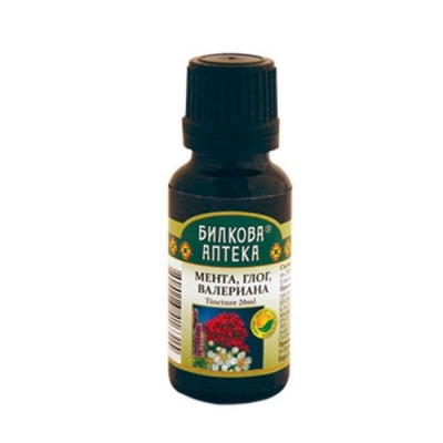 МЕНТА, ГЛОГ И ВАЛЕРИАНА тинктура 20 мл. БИЛКОВА АПТЕКА / MINT, HAWTHORN AND VALERIAN TINCTURE