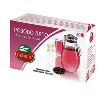 БИОХЕРБА СТУДЕН БИЛКОВ ЧАЙ ФИЛТЪР РОЗОВО ЛЯТО филтър 20 броя / BIOHERBA PINK SUMMER HERBAL INFUSION COLD TEA