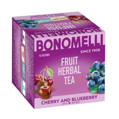 БОНОМЕЛИ ПЛОДОВ ЧАЙ ЧЕРЕША И БОРОВИНКА филтър 12 броя / BONOMELLI TEA CHERRY/ BLUEBERRY filter bags
